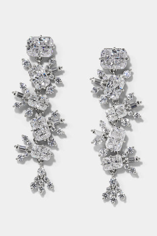 STELLAR CASCADE CZ LINEAR EARRINGS IN RHODIUM PLATING