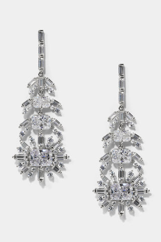 STELLAR FEATHER DROP EARRINGS IN RHODIUM