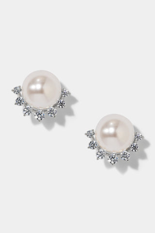 VENUS PEARL STUD EARRINGS IN RHODIUM PLATING