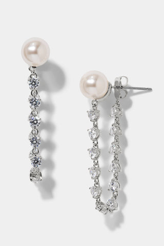 VENUS PEARL FRONTBACK EARRINGS IN RHODIUM