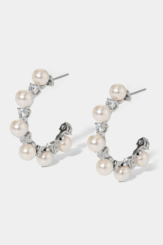 VENUS PEARL C HOOP EARRINGS IN RHODIUM PLATING