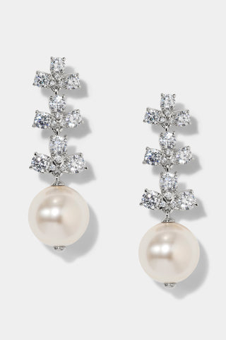 VENUS SHORT PEARL DROP EARRINGS IN RHODIUM PLATING