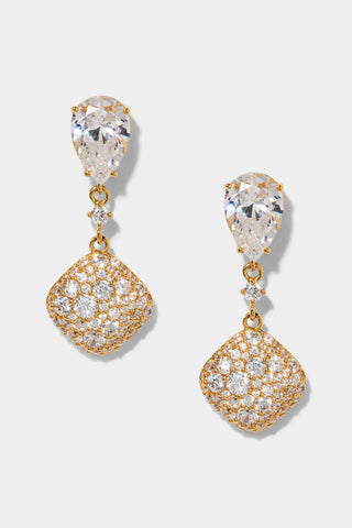 CRUSHED PAVE DOUBLE DROP EARRINGS IN GOLD PLATING