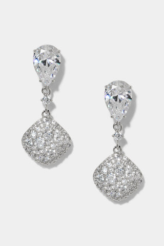 CRUSHED PAVE DOUBLE DROP EARRINGS IN RHODIUM PLATING