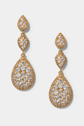 CRUSHED PAVE TRIPLE DROP EARRINGS IN GOLD PLATING