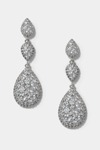 CRUSHED PAVE TRIPLE DROP EARRINGS IN RHODIUM PLATING