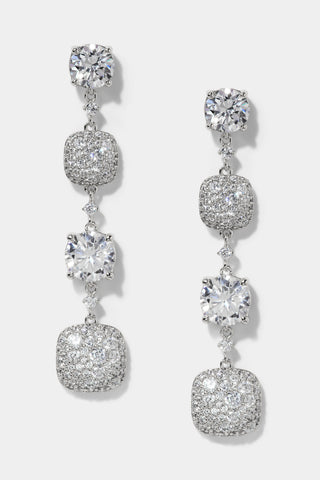 CRUSHED CUSHION LINEAR EARRINGS IN RHODIUM PLATING