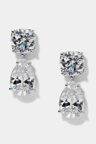 MAIDEN PEAR DROP EARRINGS IN RHODIUM PLATING