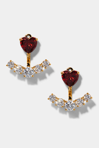 LE BISOU RED HEART JACKET EARRINGS IN GOLD PLATING