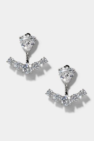 LE BISOU HEART JACKET EARRINGS IN RHODIUM 