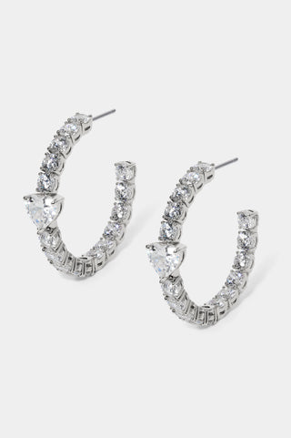 LE BISOU HEART C HOOP EARRINGS IN RHODIUM PLATING
