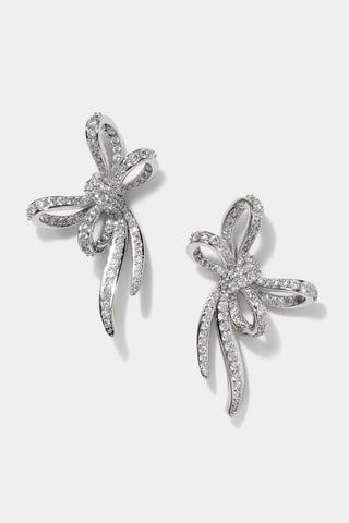 LE BISOU PAVE BOW STUD EARRINGS IN RHODIUM PLATING