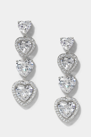 LE BISOU HALO HEART LINEAR EARRINGS IN RHODIUM PLATING