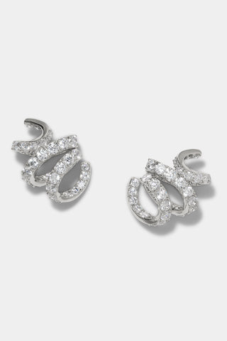 BONNE ANNÉE RIBBON STUD EARRINGS IN RHODIUM PLATING