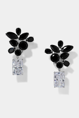 BONNE ANNÉE BLACK CLUSTER DROP EARRINGS IN RHODIUM PLATING