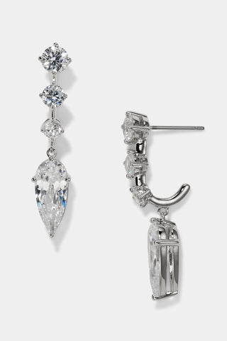 LUCIA J HOOP DROP EARRINGS IN RHODIUM PLATING