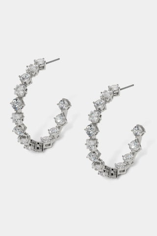 LUCIA PATTERN C HOOP EARRINGS IN RHODIUM PLATING