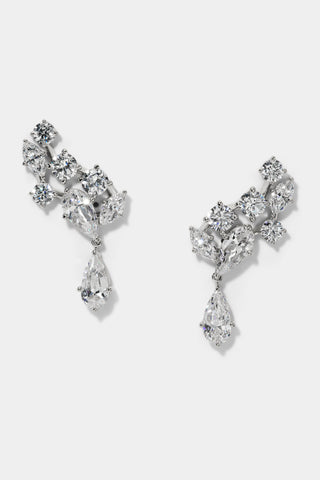 RIVIERA CLUSTER DROP EARRINGS IN RHODIUM PLATING