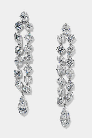 RIVIERA DOUBLE LINEAR EARRINGS IN RHODIUM PLATING