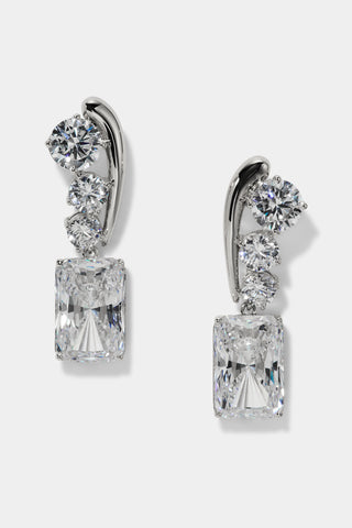 PHENOM EMERALD DROP EARRINGS IN RHODIUM PLATING