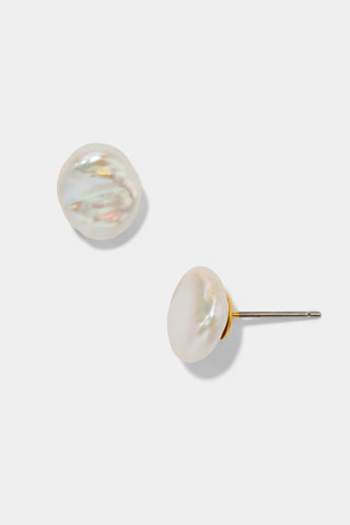 MADRID LARGE FRESHWATER PEARL STUD EARRINGS IN GOLD PLATING 