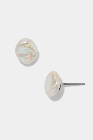 MADRID LARGE FRESHWATER PEARL STUD EARRINGS IN RHODIUM PLATING