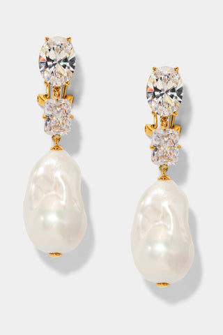 MADRID FRESHWATER PEARL TRIPLE DROP EARRINGS IN GOLD PLATING