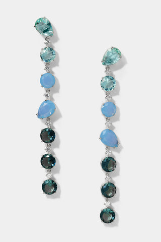 MOJITO BLUE LINEAR EARRINGS IN RHODIUM PLATING