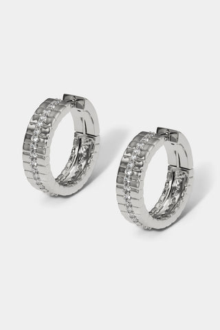 DELANCEY PAVE STRIPE HOOP EARRINGS IN RHODIUM PLATING