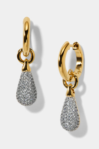GEMINI PAVE DROP HUGGIE EARRINGS IN A TWO TONE FINISH