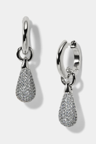 GEMINI PAVE DROP HUGGIE EARRINGS IN RHODIUM PLATING