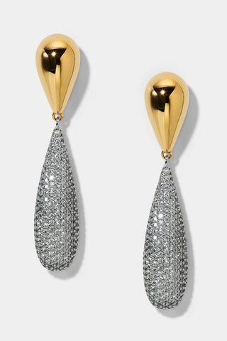 GEMINI PAVE BOTTOM DROP EARRINGS IN A TWO TONE FINISH