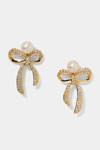 EROS SMALL BOW AND PEARL EARRINGS IN GOLD PLATING