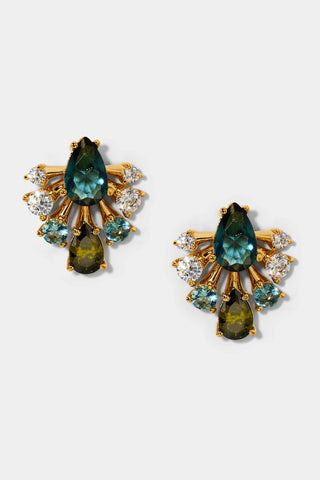 HERA MULTI LARGE FAN STUD EARRINGS WITH MULTI COLORED STONES AND OLD PLATING