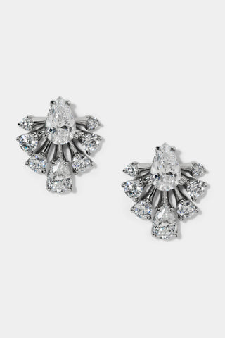 HERA LARGE FAN STUD EARRINGS IN RHODIUM PLATING