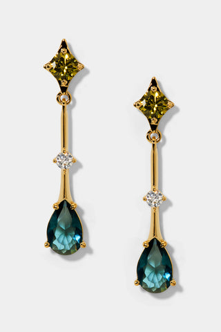 HERA MULTI DROP EARRINGS WITH MULTI COLORED STONES AND GOLD PLATING