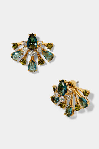 HERA MULTI FRONTBACK EARRINGS WITH MULTI COLORED STONES AND GOLD PLATING