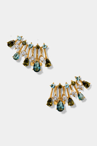 HERA MULTI CLIMBER EARRINGS WITH MULTI COLORED STONES AND GOLD PLATING