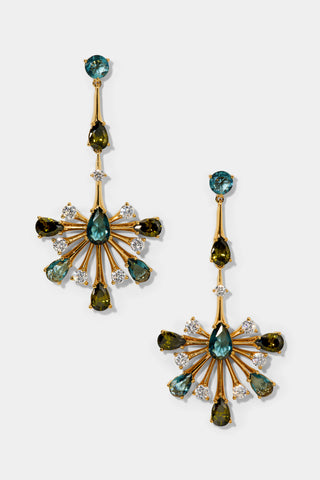 HERA MULTI PENDULUM EARRINGS WITH MULTI COLORED STONES AND GOLD PLATING