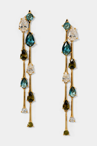 HERA DOUBLE LINEAR EARRINGS WITH MULTI COLORED STONES AND GOLD PLATING