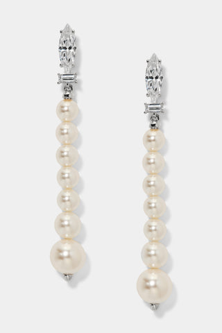 UNDER THE SEA PEARL LONG LINEAR EARRINGS IN RHODIUM PLATING