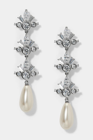 UNDER THE SEA PEARL TRIPLE DROP EARRINGS IN RHODIUM PLATING