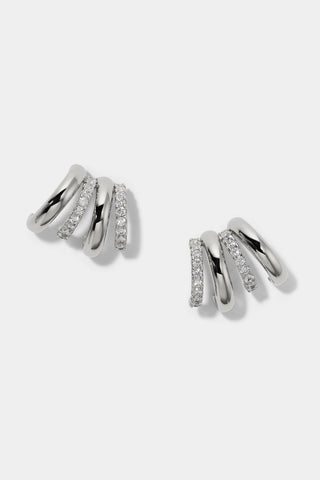 MUSE MULTI J STUD EARRINGS IN RHODIUM PLATING