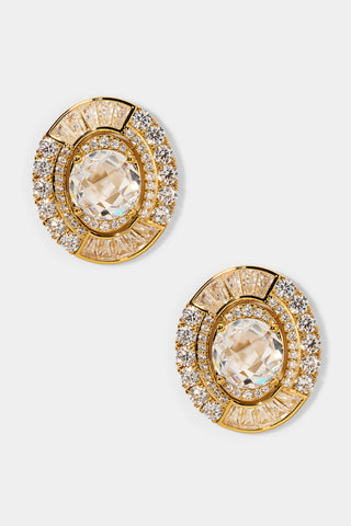 FRANCES OVAL BUTTON EARRINGS IN GOLD PLATING
