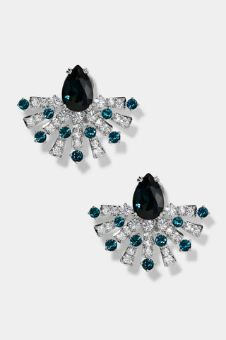 FRANCES BLUE FLARE STUD EARRINGS IN RHODIUM PLATING