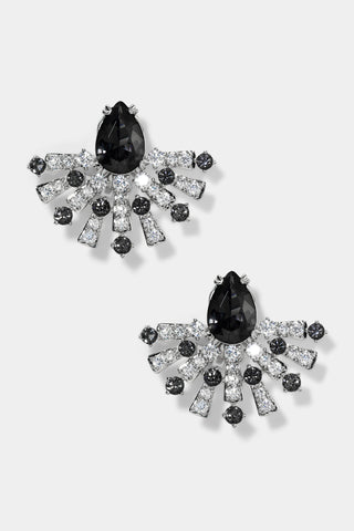 FRANCES BLACK FLARE STUD EARRINGS IN RHODIUM PLATING