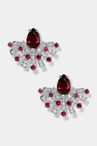 FRANCES PINK FLARE STUD EARRINGS IN RHODIUM PLATING