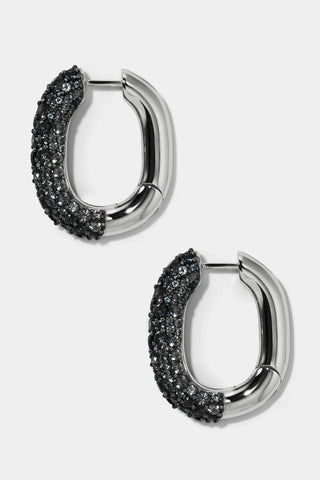 TURN UP THE VOLUME OVAL HOOP EARRINGS IN BLACK AND RHODIUM PLATING