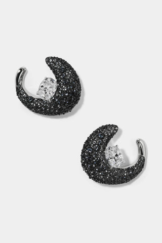 TURN UP THE VOLUME FRONTBACK EARRINGS IN BLACK AND RHODIUM PLATING