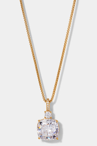 MACARON CLEAR CUSHION CZ PENDANT IN GOLD PLATING.